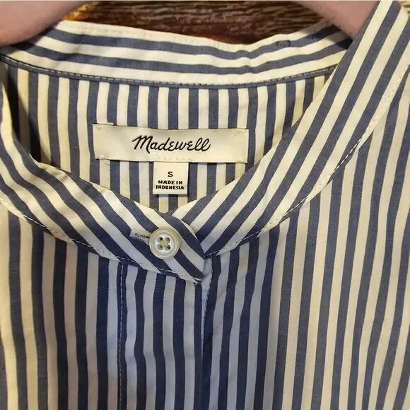 Madewell long sleeve blouse Women's small blue/ white strip Pre-owned - Picture 2 of 6